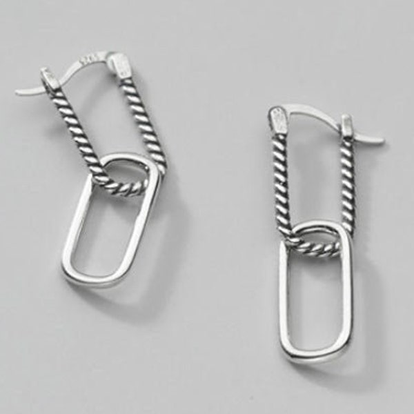 Silver double chain earrings