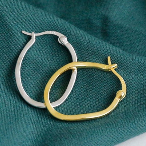 Oval shape curvy surface hoop earrings