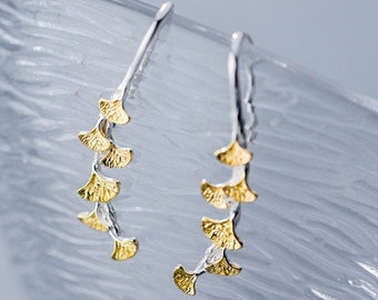 Handmade mini gold ginkgo biloba leaves earrings