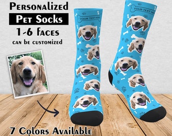 Custom Pet Photo Face Socks with Dog or Cat Face & Text - Personalized Pet Photo Socks for Men or Women - Best Christmas Gift Idea for You