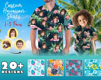 Camisa hawaiana de cara personalizada - Camisa hawaiana personalizada con estampado completo - Camisa hawaiana personalizada con flores - Camisas hawaianas familiares de fiesta en la playa