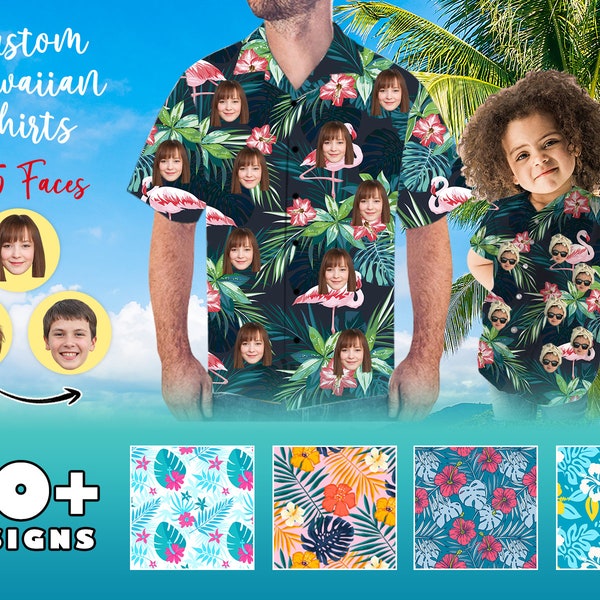 Benutzerdefinierte Gesicht Hawaiihemd - All Over Print Benutzerdefinierte Hawaiihemd - Blume Personalisierte Hawaiihemd - Strandparty Familie Hawaiihemden