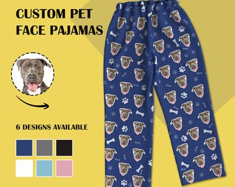 Custom Pet Photo Pajama Pants for Women or Men-Personalized Dog Face copy Unisex Pajamas with Bone-Best Gift for Birthday, Anniversary etc.