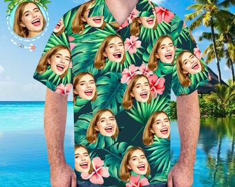 Custom Photo Face Shirt - Custom Men's Face Shirt All Over Print Hawaiian Shirt - Best Gifts for Men - Beach Party T-Shirts as Holiday Gifts