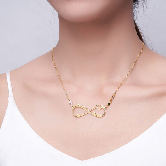 Custom 3 Names Infinity Necklace With Birthstones Etsy Australia