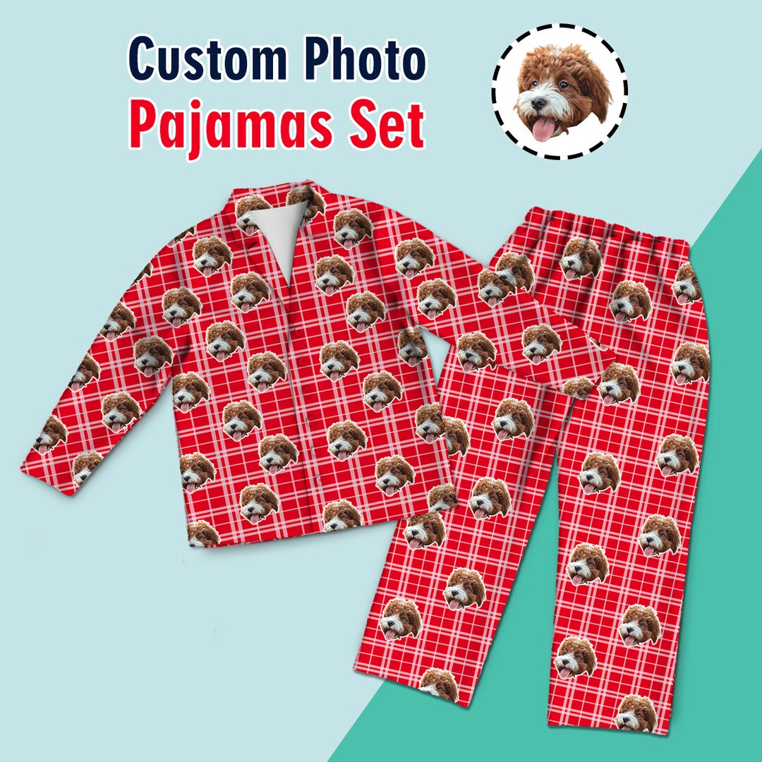Custom Photo Face Long Sleeves Pajamas Set for Women or Men