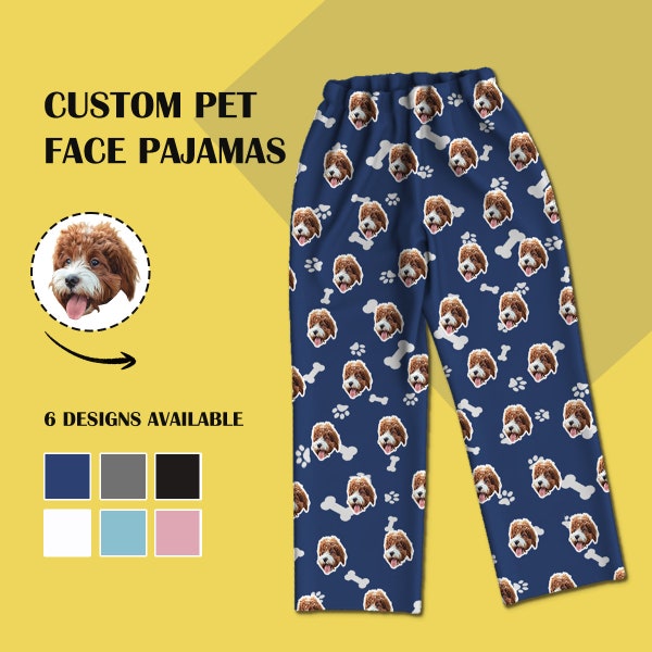 Benutzerdefinierte Haustier Foto Pyjama Hose für Frauen oder Männer-Personalisierte Hund Gesicht Kopie Unisex Pyjamas mit Knochen - Bestes Weihnachts- / Geburtstagsgeschenk für die Familie