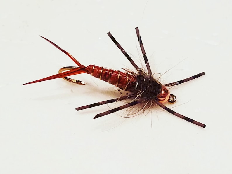 3 BWO Baetis Emerger nymph fly, 3 Stonefly woven rubber legs