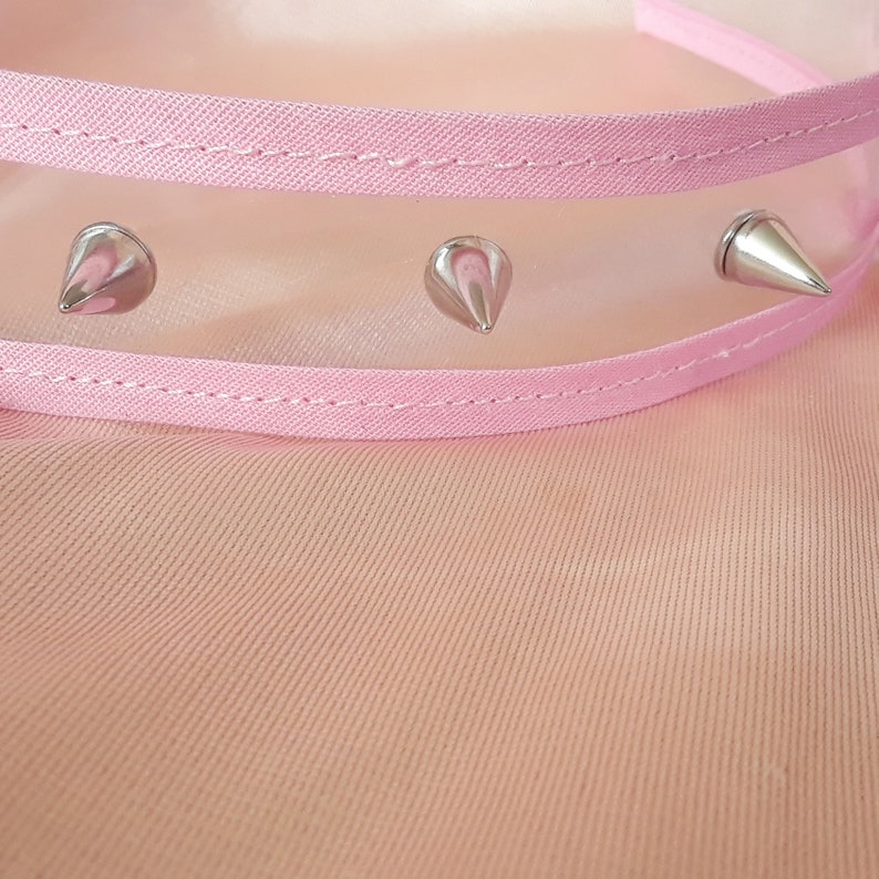 Pink clear vinyl spike stud choker