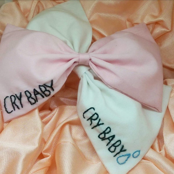 Cry Baby tear Inspired Embroidered Hair Bow