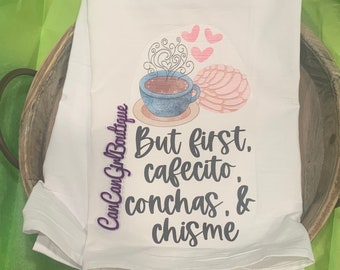 Cafecito y conchas / Decoración de cocina/ Toalla de cocina / conchas /