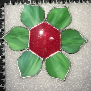 Red and Green Stained Glass Flower Ring Holder Dish