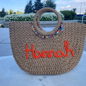 Monogrammed Beach Bag-Straw Beach Bag-Personalized Beach Bag Gift-Picnic Basket-Customized Tote Bag- Mothers Day Gift