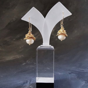 Vermeil gold and pearl earrings, designer earrings, artisan, one of a kind, E2302