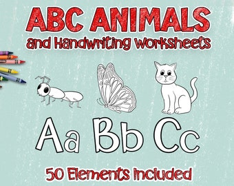 ABC Animals and Handwriting Practice Workbook Templates for Preschool or Kindergarten, Create Your Own KDP Interiors and Worksheets for Kids