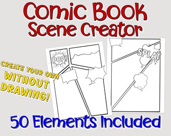 Comic Book Scene Creator, Create Your Own KDP Interiors, PLR Coloring Pages, and Worksheets for Kids