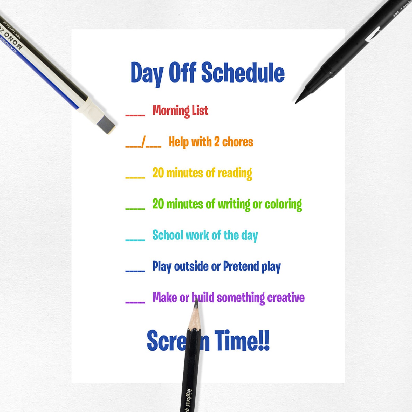 Kid s day off schedule printable digital download etsy