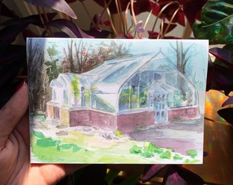 Greenhouse Greeting Card/ Watercolor Greeting Card/ Garden and Greenhouse Art