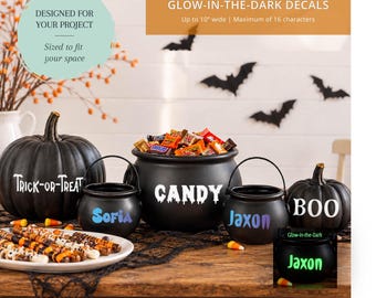 Personalized Glow in the Dark Halloween Decal | Custom Name Vinyl Decal for Trick or Treat Buckets, Candy Bowls & Decor