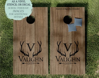 Cornhole Board STENCIL / Cornhole Board DECAL / Antler Design / One-Time Use Adhesive Vinyl Stencil / Vinyl Decal