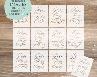 Love Is... Wedding STENCILS or DECALS  / 1 Corinthians 13 / One-Time Use Adhesive Vinyl Stencils / Reverse Vinyl Stencils / Vinyl Decals