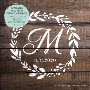 Monogram STENCIL or DECAL / Personalized Monogram / Wreath Monogram / One-Time Use Adhesive Vinyl Stencil / Vinyl Decal