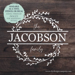 Custom Name STENCIL or DECAL / Wreath Monogram / Cornhole Board Design / One-Time Use Adhesive Vinyl Stencil / Vinyl Decal