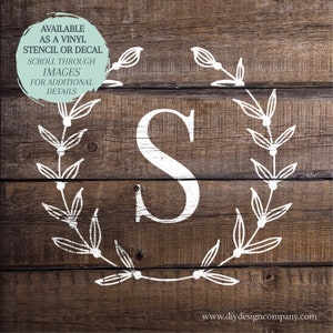 Monogram STENCIL or DECAL / Wreath Monogram / Wood Sign Stencil / Wall Decal / One-Time Use Adhesive Vinyl Stencil / Removeable Vinyl Decal