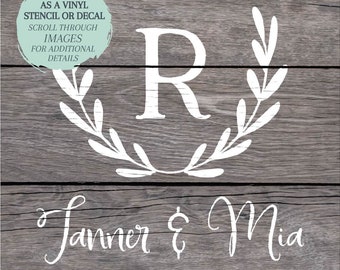 Monogram Name STENCIL OR DECAL / Wedding Monogram / One-Time Use Adhesive Vinyl Stencil / Reverse Vinyl Stencil / Vinyl Decal