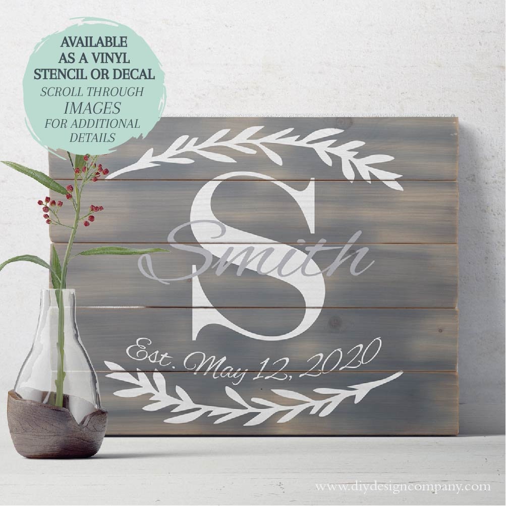 Monogram Name STENCIL or DECAL / Floral Monogram  / One-Time Use Adhesive Vinyl Stencil / Vinyl Decal