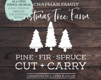 Christmas Tree Farm STENCIL / Christmas Tree Farm DECAL / Christmas Tree Farm Design / One-Time Use Adhesive Vinyl Stencil / Vinyl Decal