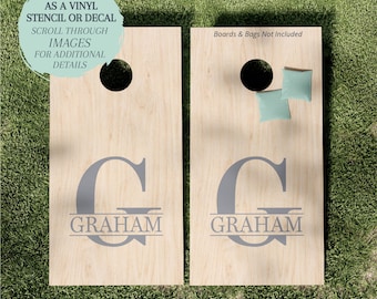 Cornhole Board Monogram STENCIL or DECAL / Split Monogram / One-Time Use Adhesive Vinyl Stencil / Vinyl Decal