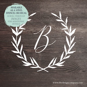 Monogram STENCIL or DECAL / Wreath Monogram / One-Time Use Adhesive Vinyl Stencil / Reverse Vinyl Stencil / Vinyl Decal