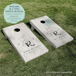 Cornhole Board Monogram STENCIL or DECAL / Split Monogram / One-Time Use Adhesive Vinyl Stencil / Vinyl Decal