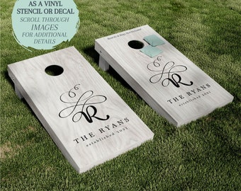 Cornhole Board Monogram STENCIL or DECAL / Split Monogram / One-Time Use Adhesive Vinyl Stencil / Vinyl Decal