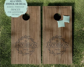 Cornhole Board Monogram STENCIL or DECAL / Split Monogram / One-Time Use Adhesive Vinyl Stencil / Vinyl Decal