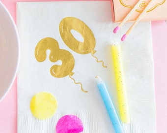 30 Gold Balloons Napkins, 30th Birthday Napkins, 30th Birthday Party, Party Decor, Birthday party, Cocktail napkins, Gold Foil, Set of 20