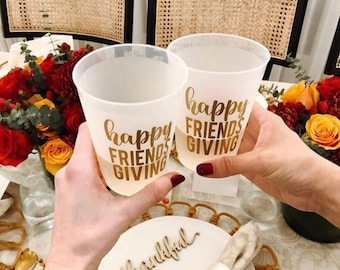 Happy Friendsgiving Frost Flex Thanksgiving Cups, Shatterproof Party Cups, Friendsgiving decor, Thanksgiving Table, Friendsgiving Cups, 10