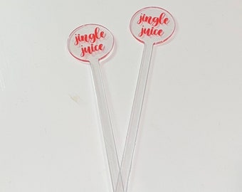 Jingle Juice Stir Sticks, Christmas Stir Sticks, Christmas Swizzle Sticks, Christmas table decor, Christmas Party Decor, Set of 8