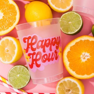 Happy Hour Cups, Frost Flex Party Cups, Shatterproof Happy Hour Cups, Party Supplies, Full Color Frost Flex, Summer Cups, Groovy, Set of 10
