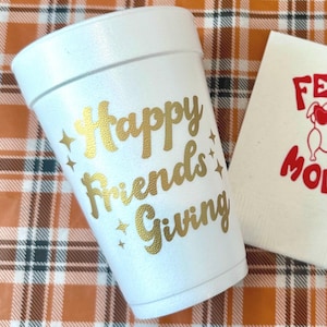 Happy Friendsgiving Styrofoam Thanksgiving Cups, Friendsgiving Groovy, Friendsgiving cups, Thanksgiving Table, Friendsgiving Decor, Gold, 12