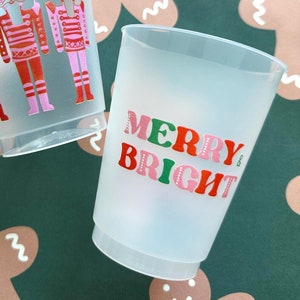 Merry & Bright Holiday Cups, Shatterproof Christmas Party Cups, Christmas Frost Flex Cups, Christmas cup, Holiday Party, Colorful, Set of 10