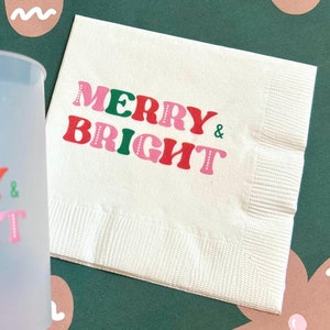 Merry & Bright Cocktail Napkins, Christmas Napkins, Christmas Table Napkins, Holiday Party Napkins, Christmas Napkins, Colorful, Set of 20
