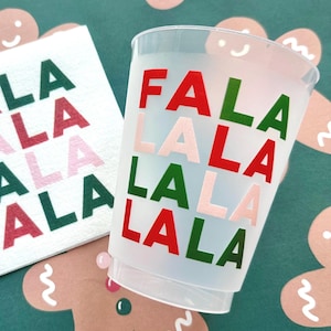 FA LA LA Holiday Cups, Plastic Christmas Party Cups, Christmas Table, Holiday Party, falala cups, Holiday Frosted Cup, Colorful, Set of 10