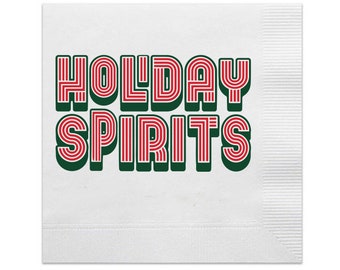 Holiday Spirits Cocktail Napkins, Holiday Cocktail Napkins, Christmas Napkins, Funny Christmas Napkins, Holiday Party, xmas decor, Set of 19