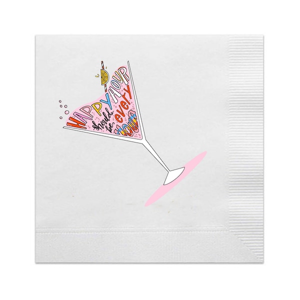 Martini Glass Happy Hour Paper Napkins, Colorful Cocktail Napkins, Cocktail Party Napkins, Girls Night In, Bar Cart Decor, Fun Cocktails, 20