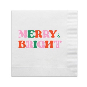 Merry & Bright Cocktail Napkins, Christmas Napkins, Christmas Table Napkins, Holiday Party Napkins, Christmas Napkins, 20