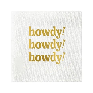 Howdy Cocktail Napkins, Western Party Supplies, Rodeo Napkins, Howdy beverage napkins, gold foil, set of 20