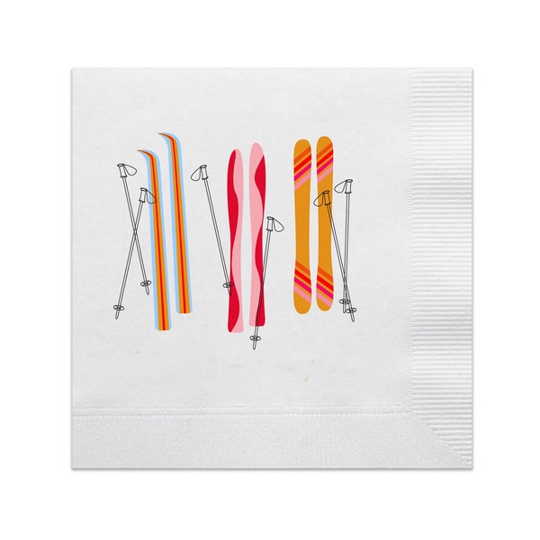 Skis Napkins, Full Color Cocktail Napkins, Ski Trip Cocktail Party Napkins, Apres Ski Napkins, Mountain House Napkins, Ski Trip Gift, 20