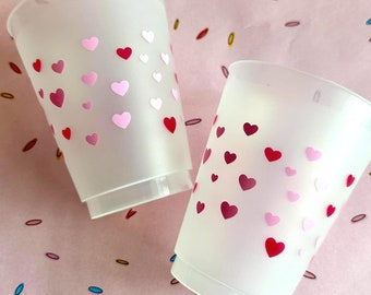 Pink Hearts Frost Flex Cups, Wrap, Valentines Shatterproof Cups, Heart Cups, Galentine gift, Galentine's, Valentine's, plastic, Set of 7